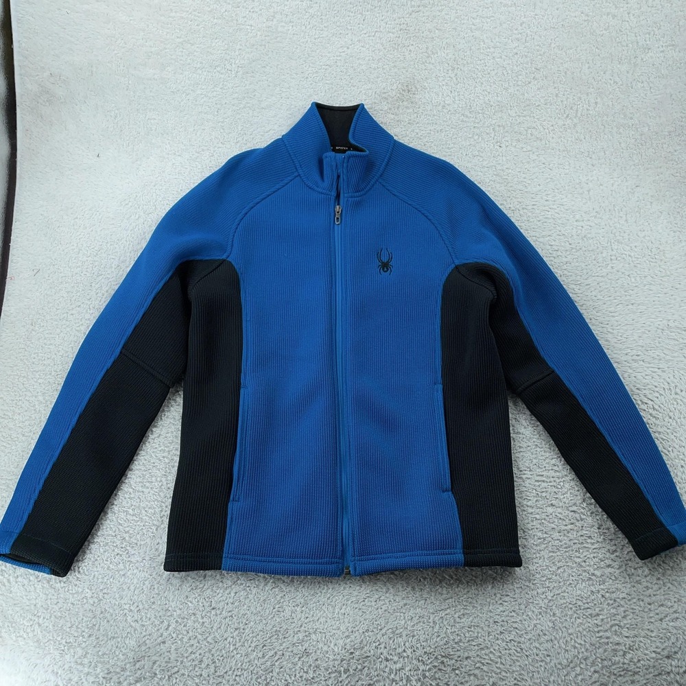 Spyder Foremost Jacket Mens Medium Blue Black Full Zip Sweater Fleece Ski Layer